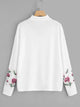 Choker Neck Flower Sleeve Ribbed Tee