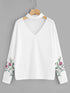 Choker Neck Flower Sleeve Ribbed Tee