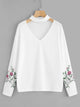 Choker Neck Flower Sleeve Ribbed Tee