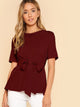 SHEIN Neon Lime Keyhole Back Belted Top