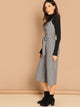 Button Front Tie Waist Wide Leg Jumpsuit