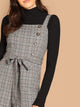 Button Front Tie Waist Wide Leg Jumpsuit