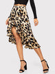 Ruffle Hem Leopard Print Skirt