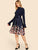 50s Frill Neck Self Belt Flared Floral Dress