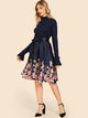 50s Frill Neck Self Belt Flared Floral Dress