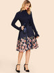 50s Frill Neck Self Belt Flared Floral Dress