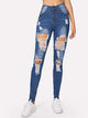 Ripped Faded Wash Button Fly Skinny Jeans