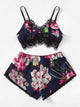 Lace Trim Floral Lingerie Set