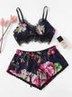 Lace Trim Floral Lingerie Set