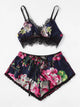 Lace Trim Floral Lingerie Set