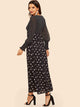 Frilled Cuff Star & Dot Print Bodice Dress