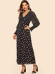 Frilled Cuff Star & Dot Print Bodice Dress