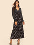 Frilled Cuff Star & Dot Print Bodice Dress