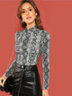 Mock Neck Snakeskin Fitted T-shirt