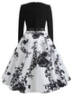 50s Ribbon Tie Floral Print Flared Dress