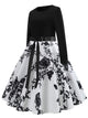 50s Ribbon Tie Floral Print Flared Dress