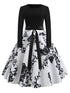 50s Ribbon Tie Floral Print Flared Dress