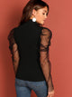 Mesh Puff Sleeve Mock Neck Top