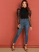 Mesh Puff Sleeve Mock Neck Top