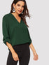 Solid Tab Sleeve V Neck Top