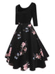 50s Floral Print Flare Combo Dress