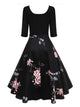 50s Floral Print Flare Combo Dress