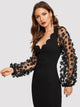 3D Applique Mesh Sleeve Scallop Edge Dress