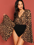 Exaggerated Bell Sleeve Leopard Print Bodysuit