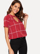Choker Neck Keyhole Back Grid Top