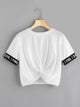Neon Green Letter Tape Panel Twist Front Crop Tee