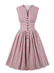 50s Calico Print Button Up Flared Dress
