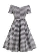 50s Off-The-Shoulder Gingham Flared Dress