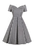 50s Off-The-Shoulder Gingham Flared Dress