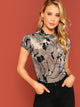 Mock-Neck Plants Print Tie Dye Top