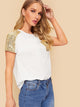 Contrast Sequins Pocket Tee