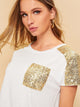 Contrast Sequins Pocket Tee