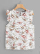Allover Botanical Print Ruffle Trim Top
