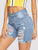 Distressed Rolled Hem Denim Cycling Shorts