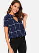 Choker Neck Keyhole Back Grid Top