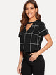 Choker Neck Keyhole Back Grid Top