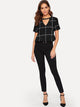 Choker Neck Keyhole Back Grid Top