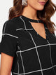 Choker Neck Keyhole Back Grid Top