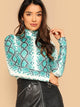 Mock Neck Snakeskin Fitted T-shirt