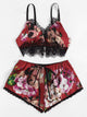 Lace Trim Floral Lingerie Set