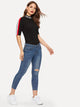 Letter Print Mock Neck Striped Sleeve Bodysuit
