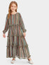 Girls Tassel Trim Tribal Print Maxi Dress