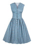 50s Button Front Floral Print Dress
