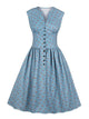 50s Button Front Floral Print Dress
