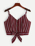 Striped Button Front Knot Hem Cami Top