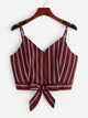 Striped Button Front Knot Hem Cami Top